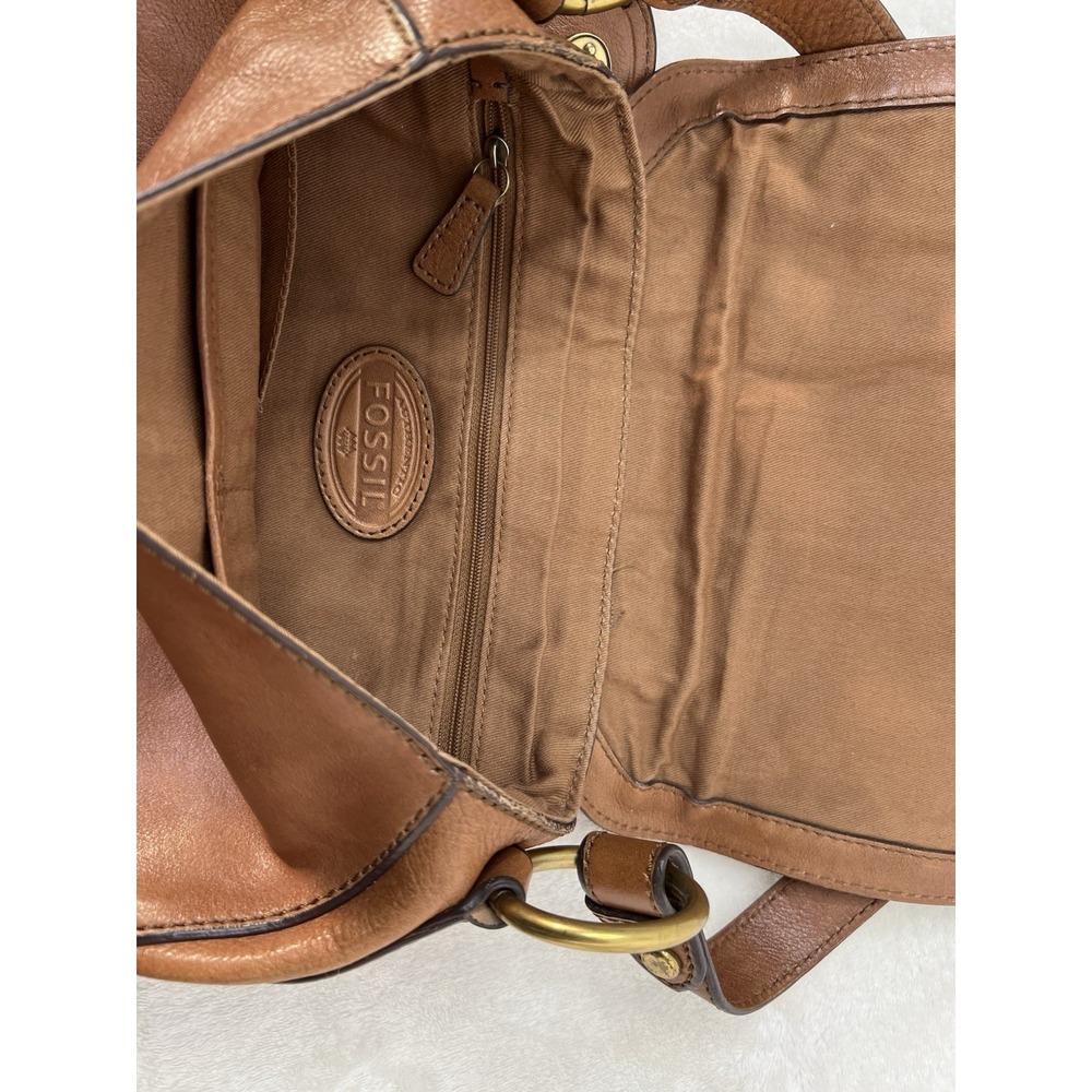 Vintage Fossil Brown Leather Canvas Single Stitch Saddle Bag Shoulder Bag EUC - Picture 9 of 16